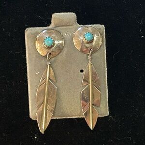 Silver and Turquoise Feather Earrings
